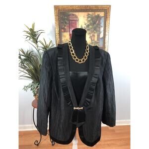 Corinthians Blazer Jacket Women's 20W Black Silky Pleated Ruffle Cocktail Preppy